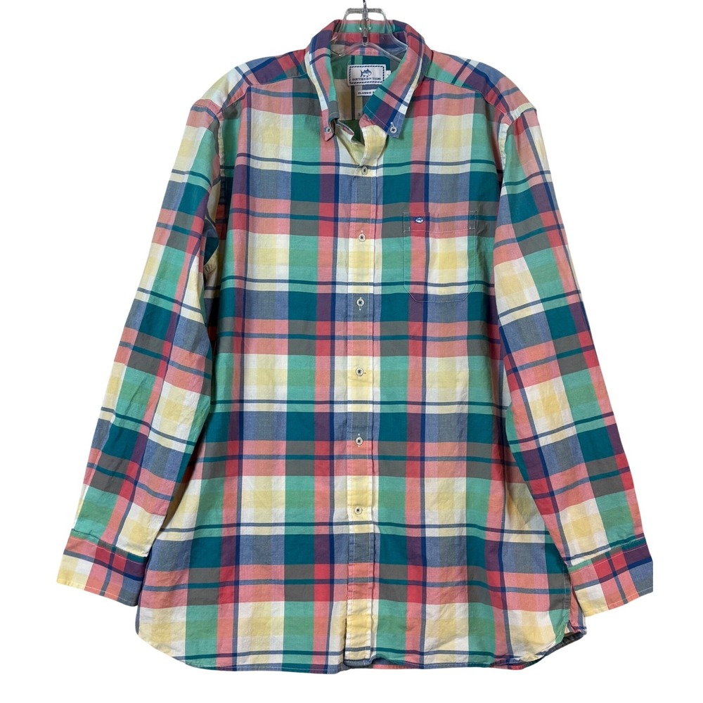 Southern Tide Mens Classic Fit Plaid Button Down Shirt Multi-Color Size L Preppy